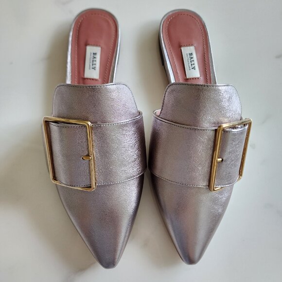 NWT Bally Hamelin Buckle Flat Mules in Champagne Gold ✨ (#135) - Picture 3 of 9